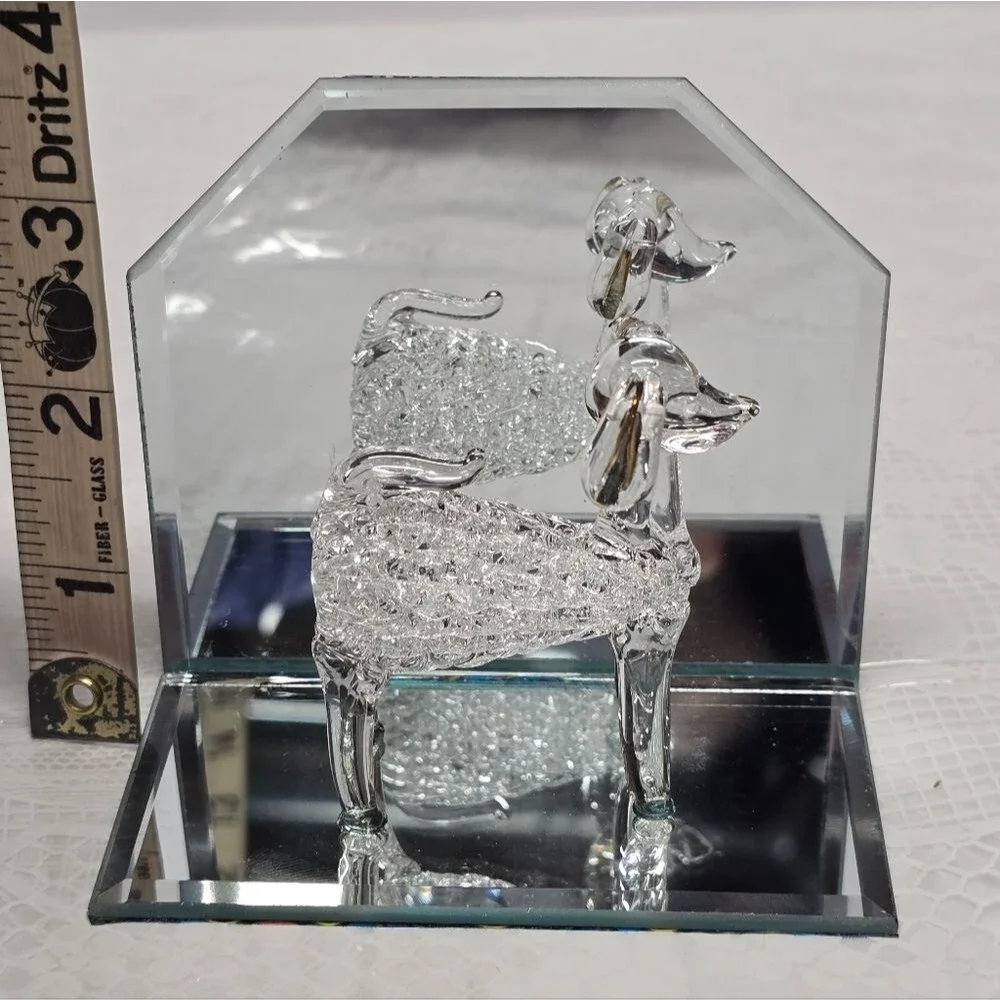 Spun Glass Poodle Dog Figurine On Mirror Stand NEW